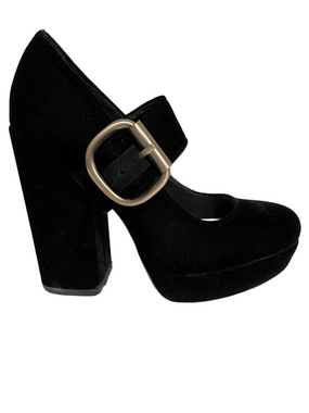 Alice + Olivia Black Velvet Mary Jane Platform Pumps with Buckle Size 5